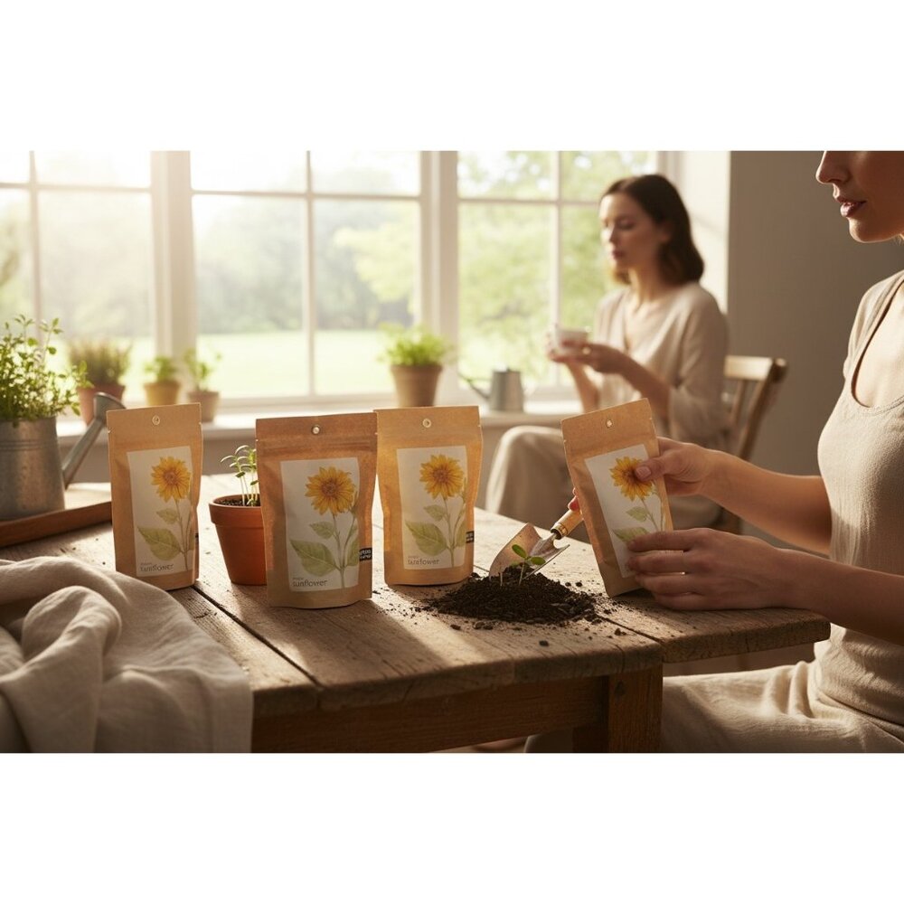 Set Of 5 Mini Sunflower‎ Grow Kits In Garden-In-A-Bag Kraft Packaging